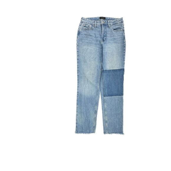 Free Assembly Super High Rise Straight Raw Hem Women's size 6 Blue Denim Jeans - Picture 1 of 6